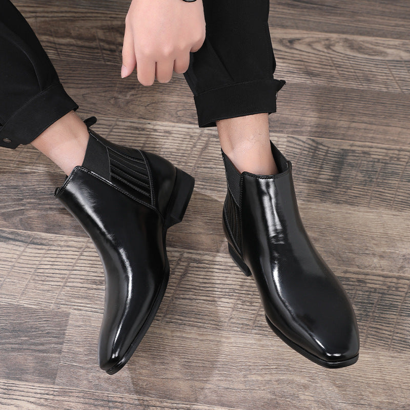 Pointed Toe Chelsea-style Boots For Men Fashion British Style Square Heel Business Formal Leather Shoes